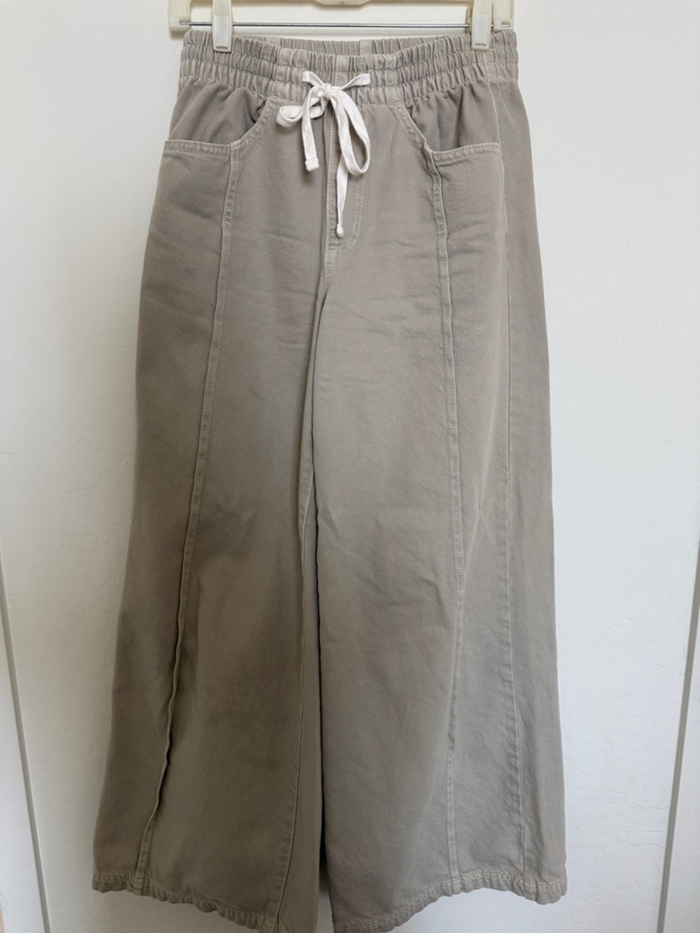 Wide-Leg Drawstring women’s  Pants in Taupe